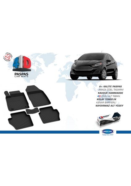 Ford Fiesta 7 4D Havuzlu Paspas Siyah 2018 ve Sonrası