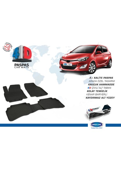 Hyundai İ20 4D Havuzlu Paspas Siyah 2009-2014 Arası