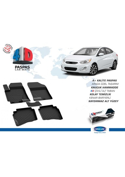 Hyundai Accent Blue Solaris 4D Havuzlu Paspas Siyah 2010 ve Sonrası