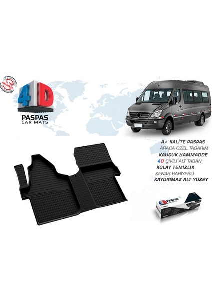 Mercedes Sprinter 4D Havuzlu Paspas Siyah Ön Çift Koltuk 2006-2017 Arası