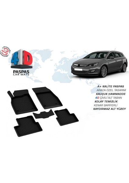Opel Astra J 4D Havuzlu Paspas Siyah 2009 ve Sonrası