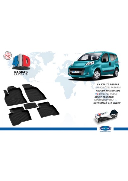 Peugeot Bipper 4D Havuzlu Paspas Siyah 2008 ve Sonrası