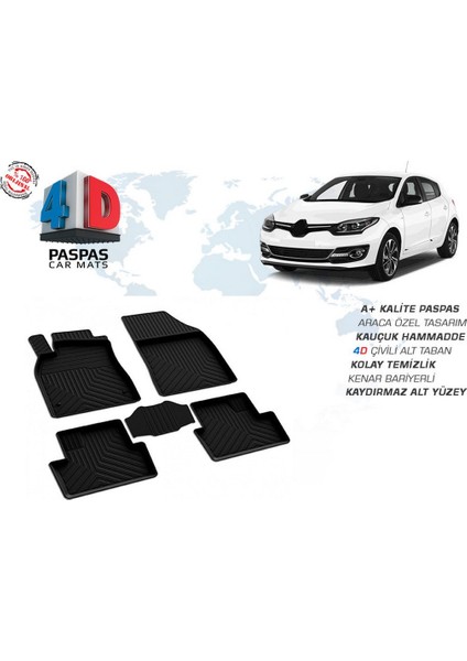 OMSA Renault Megane 3 4D Havuzlu Paspas Siyah 2008-2015 Arası