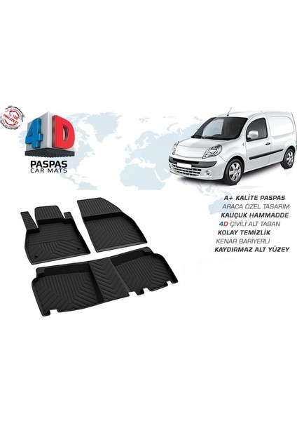 Renault Kangoo 2 4D Havuzlu Paspas Siyah 2008 ve Sonrası