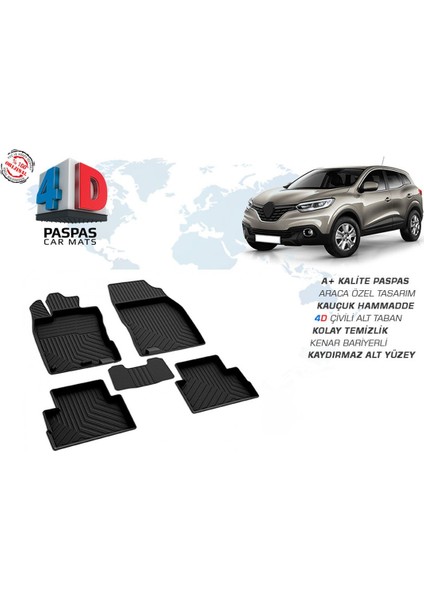 OMSA Renault Kadjar 4D Havuzlu Paspas Siyah 2014 ve Sonrası