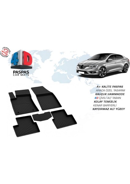 Renault Megane 4 4D Havuzlu Paspas Siyah 2016 ve Sonrası