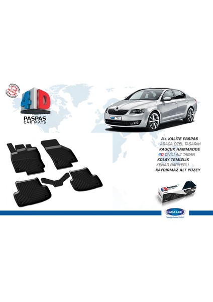 Skoda Octavia 3 A7 4D Havuzlu Paspas Siyah 2013 ve Sonrası