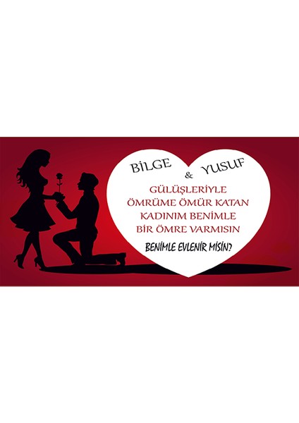 Benimle Evlenirmisin Büyük Kalpli Branda Afisi 100 x 50 cm