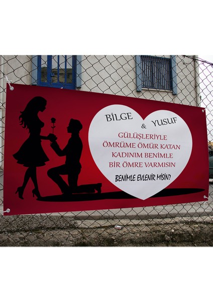 Benimle Evlenirmisin Büyük Kalpli Branda Afisi 100 x 50 cm fiyatları