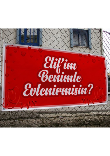 Kırmızı Zeminli Güzel Kaliteli Benimle Evlenir Misin Branda Afişi 100 x 50 cm fiyatları