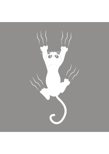 Pençe İzi Çıkaran Kedi Sticker Yapıştırma Beyaz