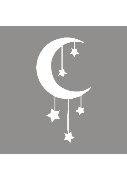 Ay ve İp ile Sarkıtılmış Yıldızlar Sticker Yapıştırma Beyaz