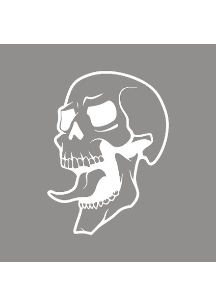 Dil Çıkarmış Kuru Kafa Sticker Yapıştırma Beyaz