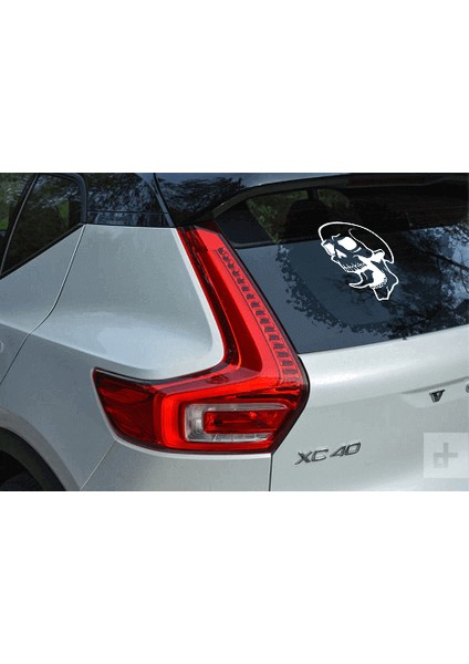 Dil Çıkarmış Kuru Kafa Sticker Yapıştırma Beyaz