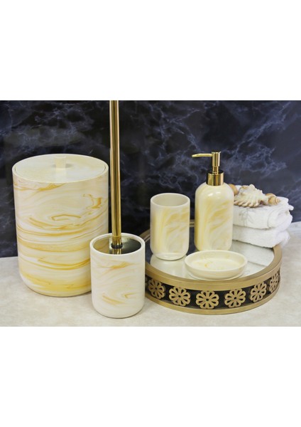 Marble 5 Parça Polyester Banyo Seti - Sarı