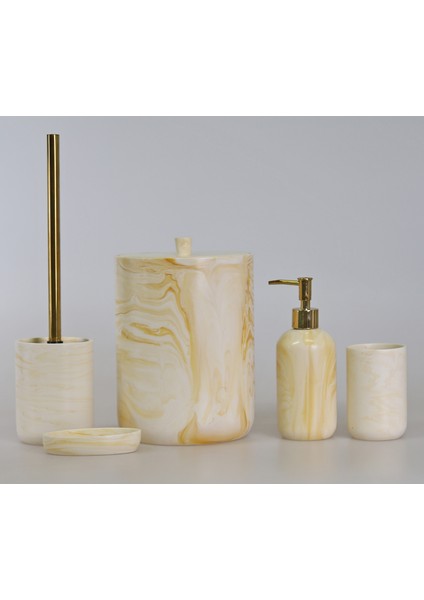 Marble 5 Parça Polyester Banyo Seti - Sarı