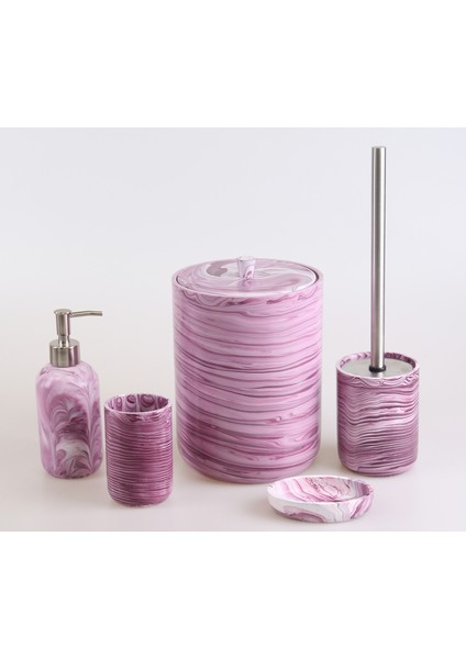 Marble 5 Parça Polyester Banyo Seti - Vişne