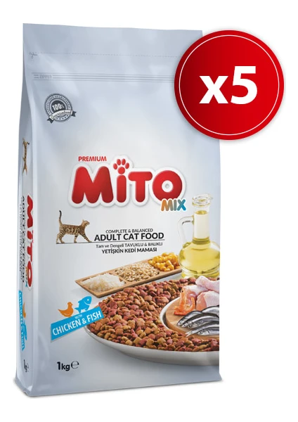 Mix Adult Cat Tavuklu Ve Balıklı Renkli Taneli Yetişkin Kedi Maması 1 Kg 5'li