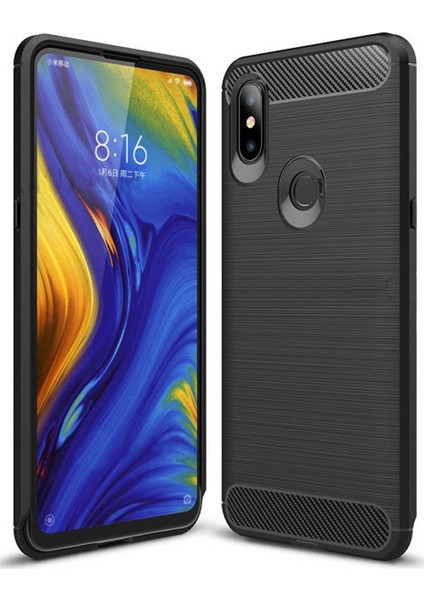 Xiaomi Mi Mix 3 Brushed Carbon Fiber Silikon TPU Kılıf - Siyah