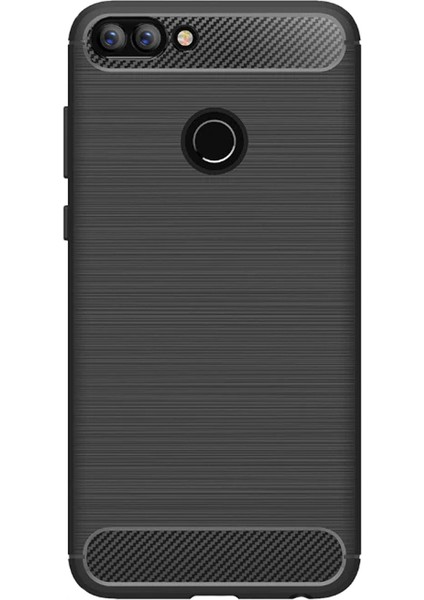 Huawei P Smart Brushed Carbon Fiber Silikon TPU Kılıf - Siyah