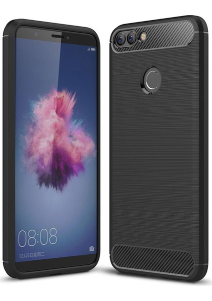 Huawei P Smart Brushed Carbon Fiber Silikon TPU Kılıf - Siyah