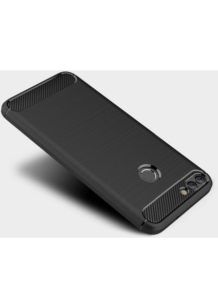 Huawei P Smart Brushed Carbon Fiber Silikon TPU Kılıf - Siyah