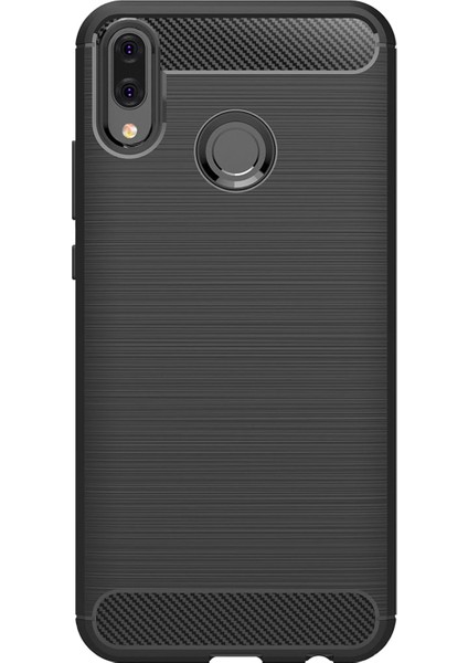 Huawei Y9 2019 Brushed Carbon Fiber Silikon TPU Kılıf - Siyah