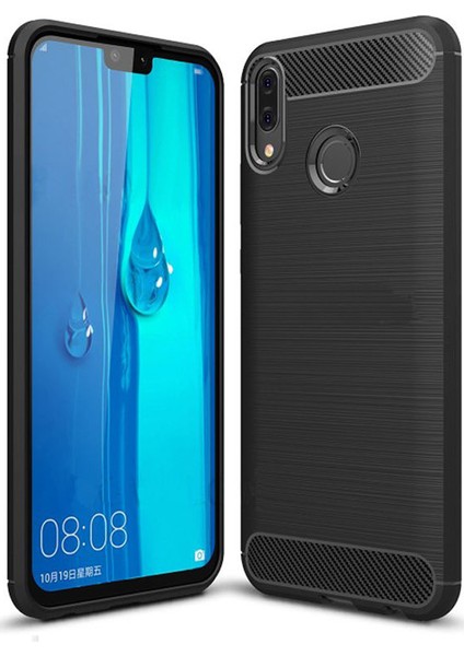 Huawei Y9 2019 Brushed Carbon Fiber Silikon TPU Kılıf - Siyah