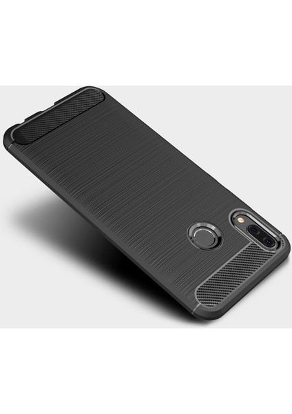 Huawei Y9 2019 Brushed Carbon Fiber Silikon TPU Kılıf - Siyah