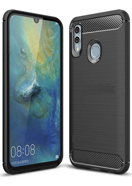 Huawei Honor 10 Lite Brushed Carbon Fiber Silikon TPU Kılıf - Siyah