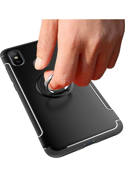 Xiaomi Mi 8 Yüzük Standlı Armor Silikon Kılıf - Siyah modelleri