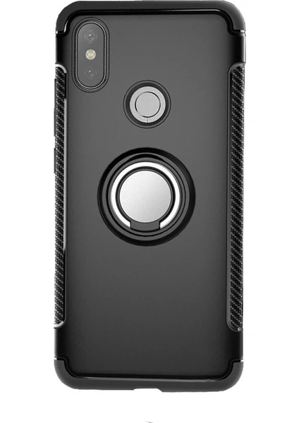 Xiaomi Mi 8 SE Yüzük Standlı Armor Silikon Kılıf - Siyah