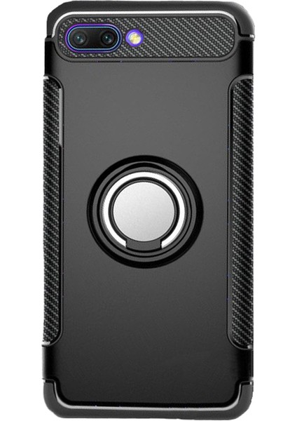 Huawei Honor 10 Yüzük Standlı Armor Silikon Kılıf - Siyah