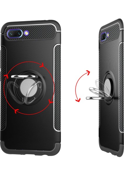 Huawei Honor 10 Yüzük Standlı Armor Silikon Kılıf - Siyah fiyatları
