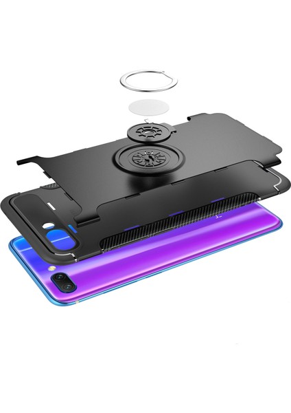 Huawei Honor 10 Yüzük Standlı Armor Silikon Kılıf - Siyah modelleri