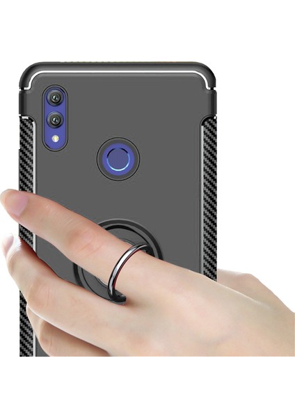 Huawei Honor Note 10 Yüzük Standlı Armor Silikon Kılıf - Siyah