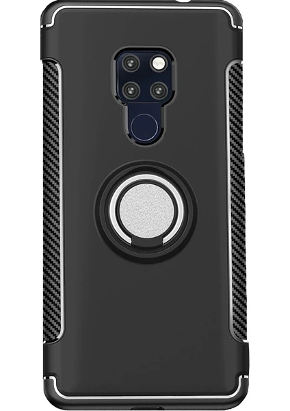 Huawei Mate 20 Yüzük Standlı Armor Silikon Kılıf - Siyah