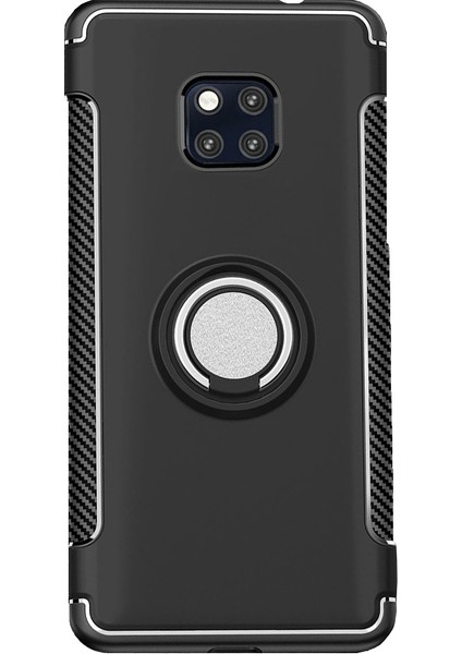 Huawei Mate 20 Pro Yüzük Standlı Armor Silikon Kılıf - Siyah