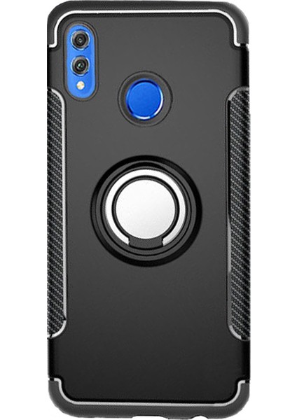 Huawei Honor 8X Max Yüzük Standlı Armor Silikon Kılıf - Siyah