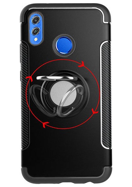 Huawei Honor 8X Max Yüzük Standlı Armor Silikon Kılıf - Siyah fiyatları