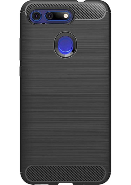 Huawei Honor View 20 Brushed Carbon Fiber Silikon TPU Kılıf - Siyah