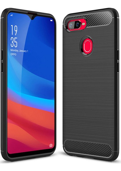 Oppo AX7 Brushed Carbon Fiber Silikon TPU Kılıf - Siyah