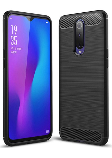 Oppo RX17 Pro Brushed Carbon Fiber Silikon TPU Kılıf - Siyah