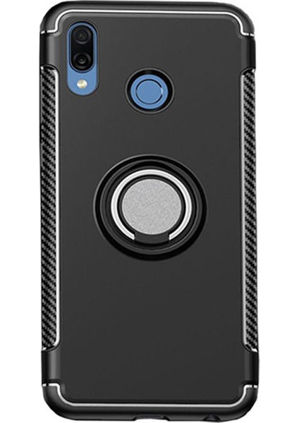 Huawei P Smart 2019 Yüzük Standlı Armor Silikon Kılıf - Siyah