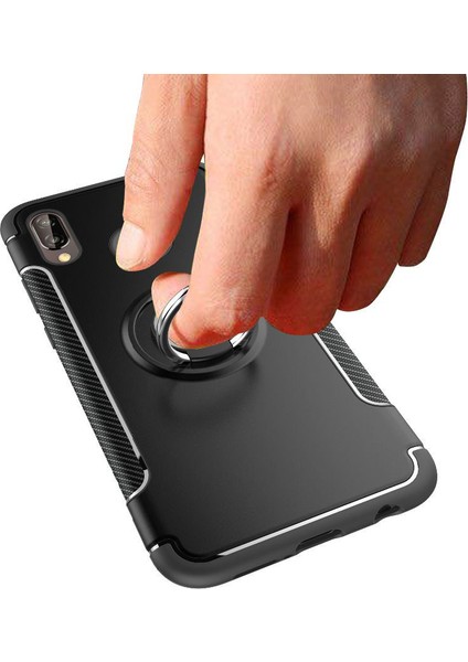 Huawei P Smart 2019 Yüzük Standlı Armor Silikon Kılıf - Siyah modelleri