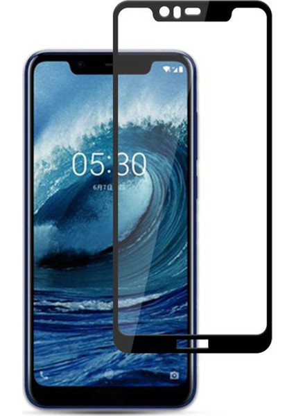 Nokia 5.1 Plus Tam Kaplayan Çerçeveli Tempered Ekran Koruyucu - Siyah