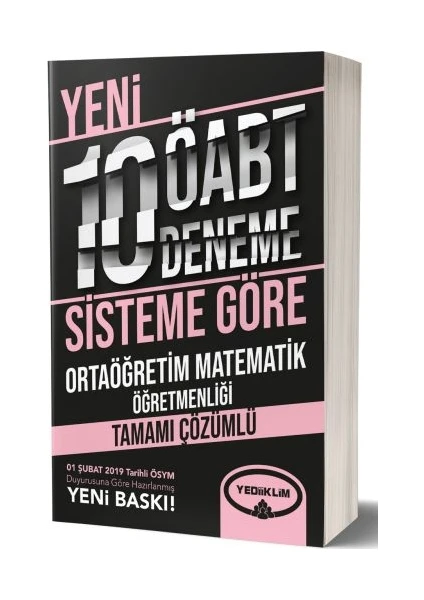 Yediiklim Yayınları ÖABT Ortaöğretim Matematik Tamamı Çözümlü 10 Deneme (Soruluk Yeni Sisteme Göre )