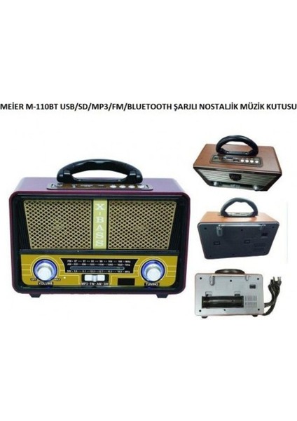 Smart Sepet Şarjlı Nostaljik Radyo  M-112BT USB/SD/MP3/Bluetooth