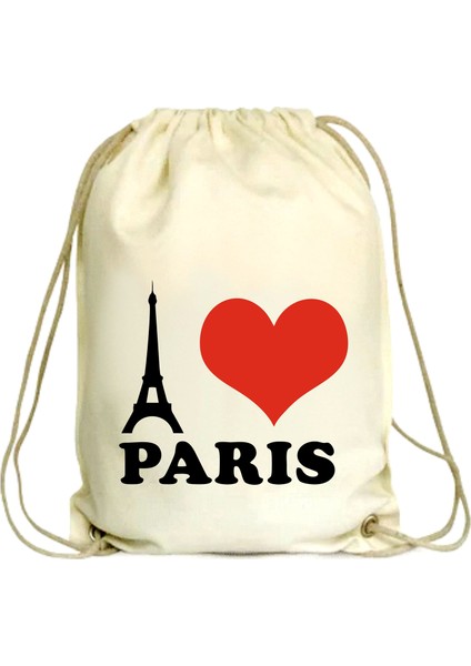 Anadolu Promosyon I love Paris Desenli Ham Bez Büzgülü Çanta