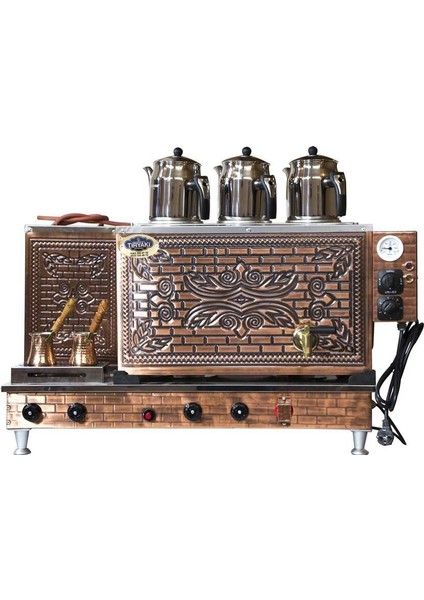 3 Demlikli Bakır Çay Kazanı